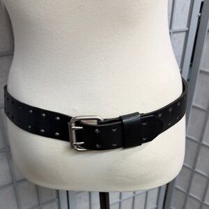 Source Unknown Black Studded Leather Belt with Silver Buckle